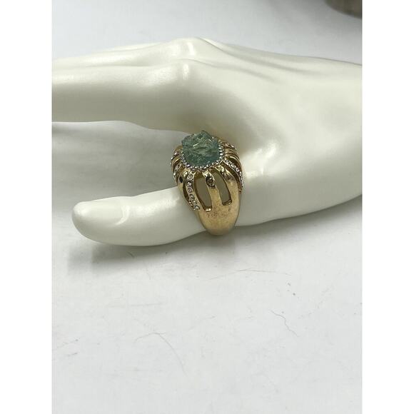 Kara Ross Goldtone Simulated Drusy & Crystal High Profile Gold Tone Ring Size 9 - Picture 3 of 12